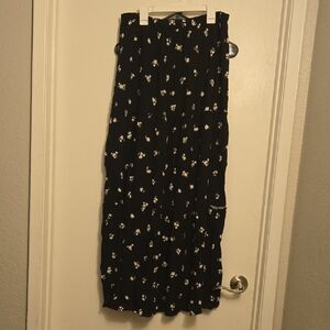 Pink Rose Black Floral Maxi Skirt